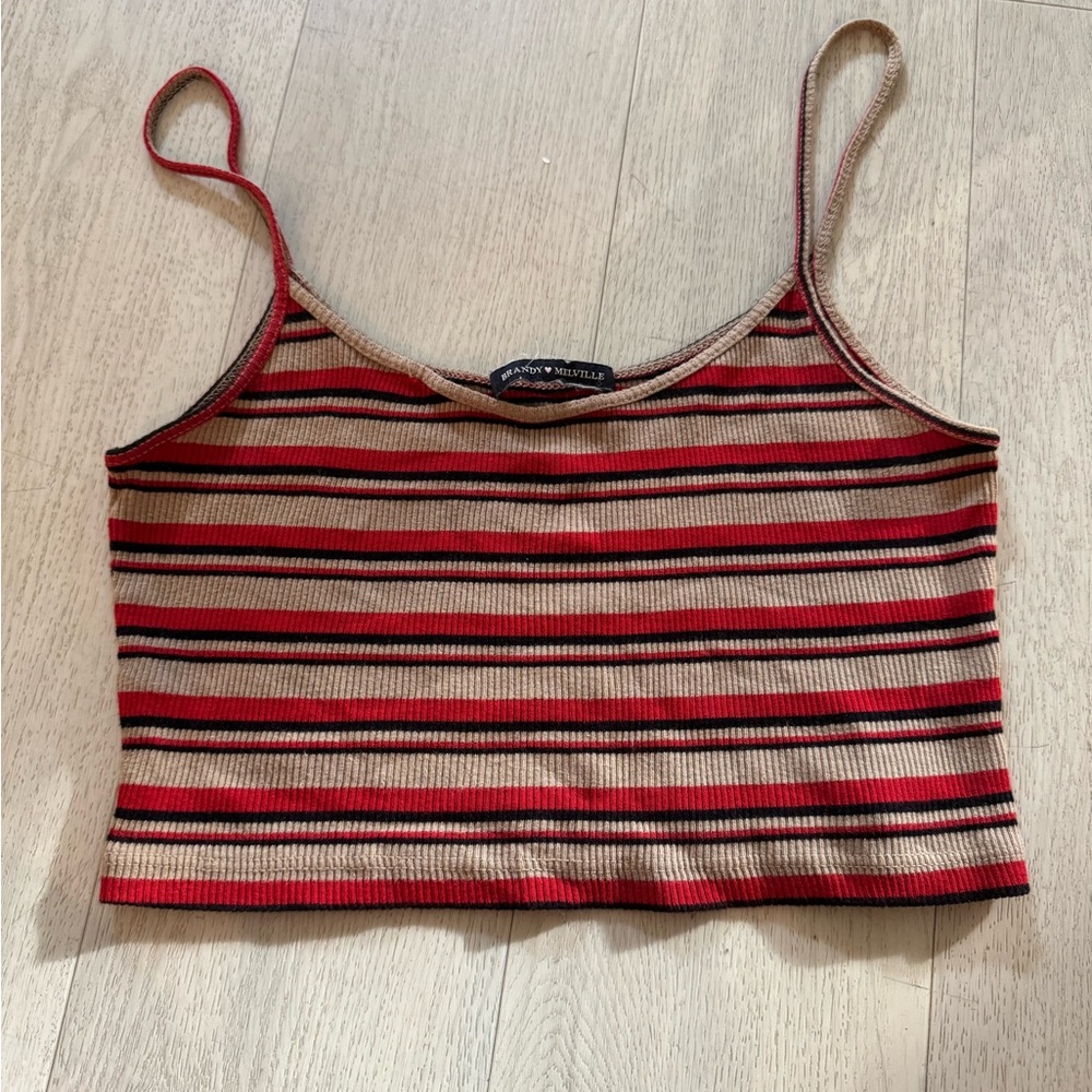 Striped Red and Tan Brandy Tank